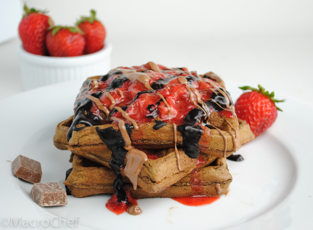 Chocolate Covered Strawberry Protein Waffles | MacroChef MacroChef